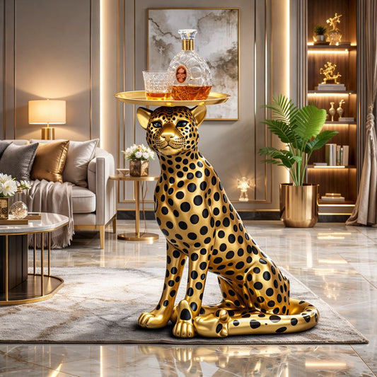 Luxury Cheetah Butler Tray Sculpture